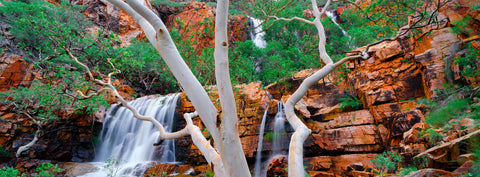 Reach — Rigby Falls, Mount Isa region, QLD, photographed by Mitchell Burns — illustrative Black + Black corner detail